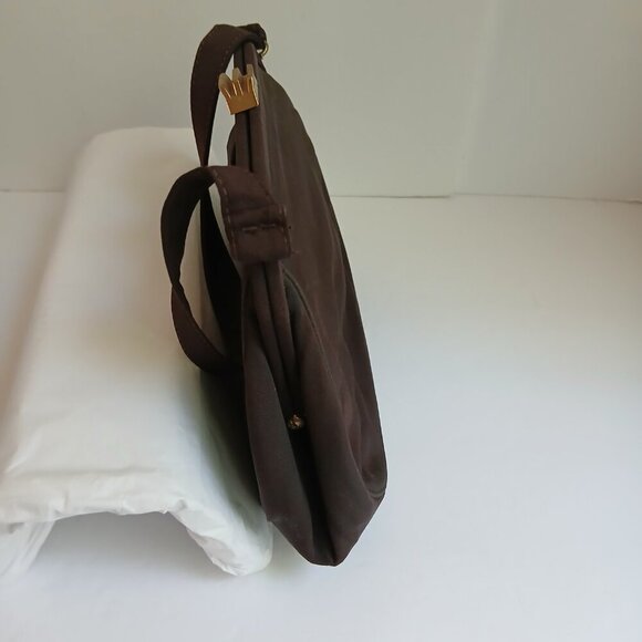 Vintage Brown Grosgrain Gold Art Deco Clasp Handbag with Cute Attached Purse - Picture 10 of 13